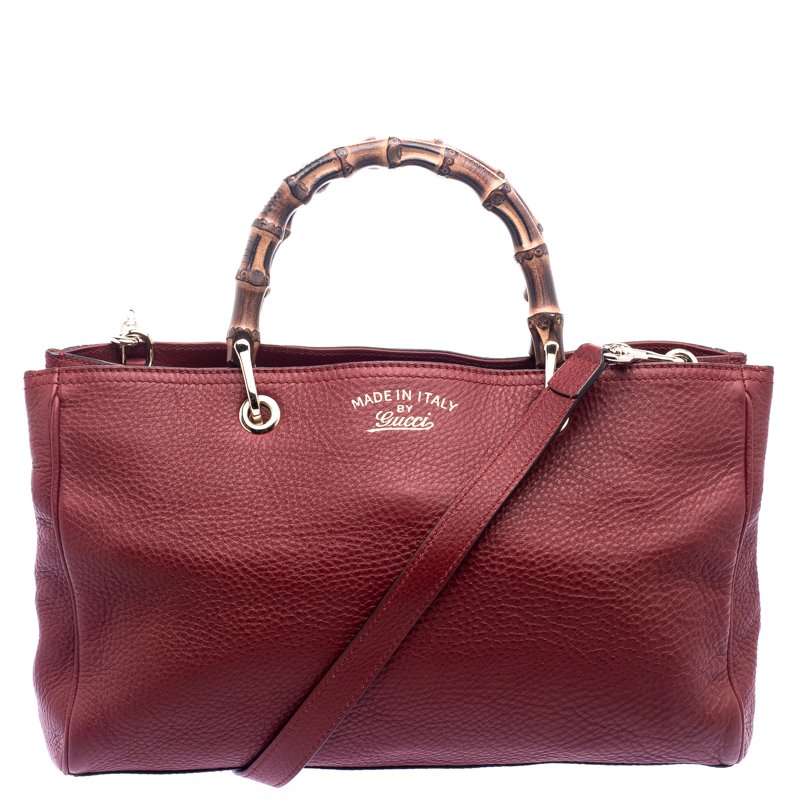 مملوكة مسبقًا حقيبة يد غوتشي شوبر يد علوية بامبو جلد حمراء