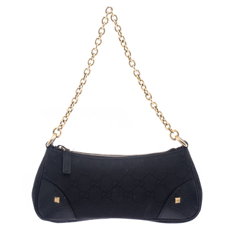 Pre Owned Gucci Black GG Canvas Nailbit Pochette