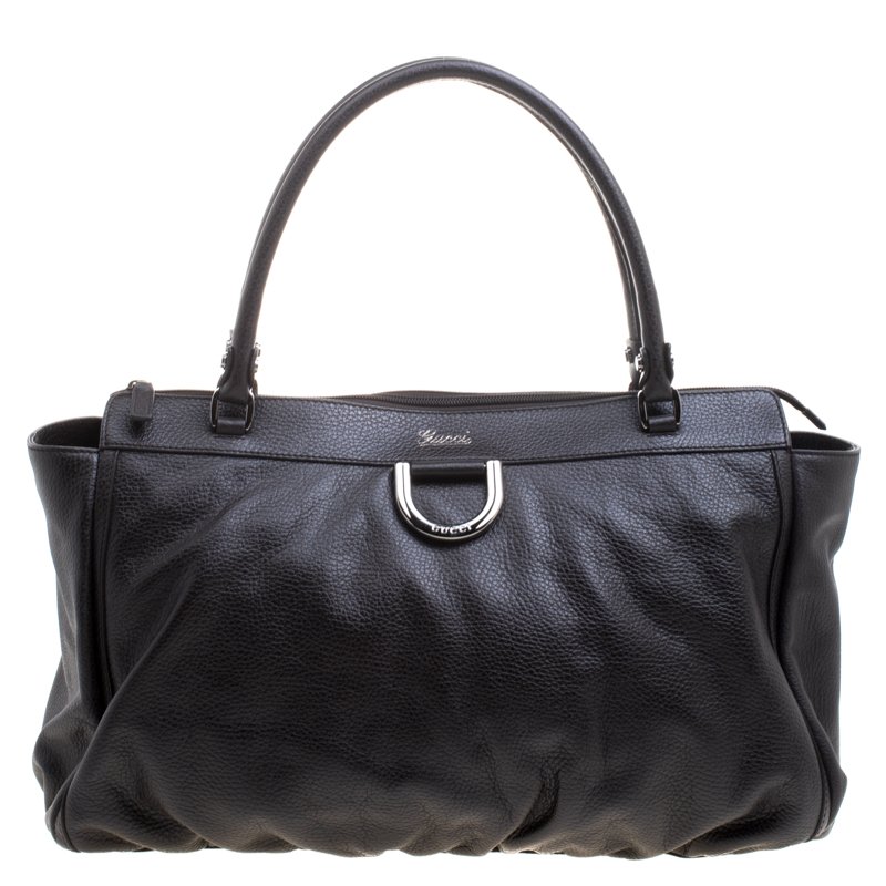 Pre Owned Gucci Dark Brown Leather D Ring Tote
