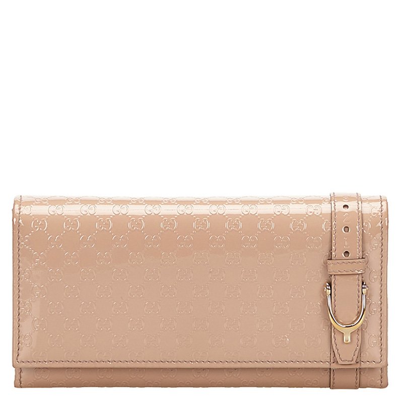 Pre Owned محفظة غوتشي كونتيننتال جلد مايكروغوتشيسيما لامعة وردية فاتحة