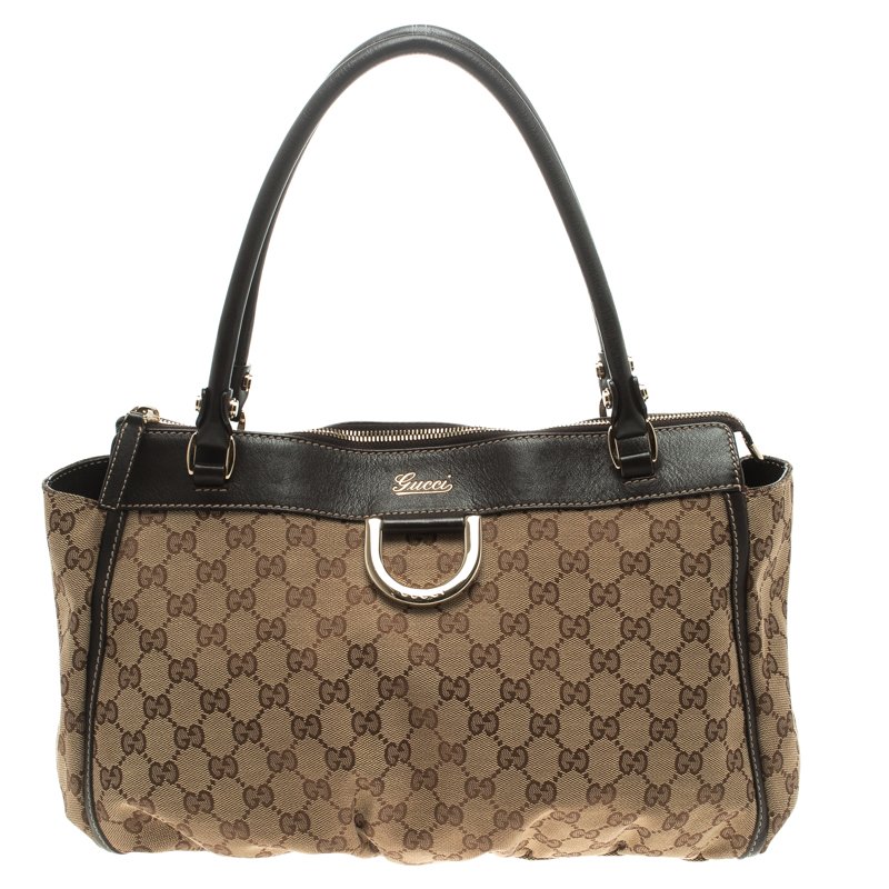 Pre Owned Gucci Beige/Ebony GG Canvas D Ring Tote