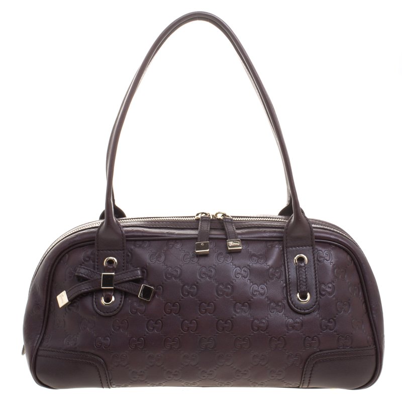 Pre Owned Gucci Dark Brown Guccissima Leather Princy Boston Bag