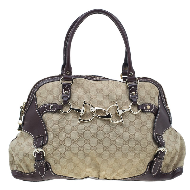 مملوكة مسبقًا Gucci Brown Monogram Canvas and Leather Medium Horsebit Nail Bag