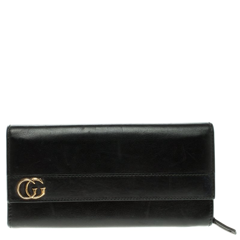 Gucci Black Leather GG Continental Wallet 