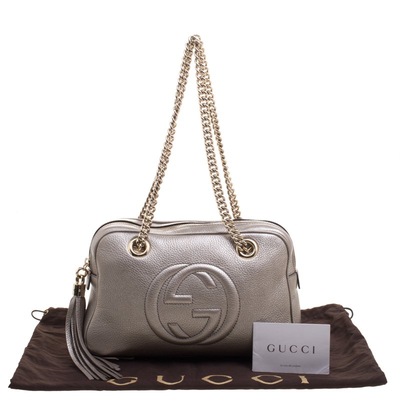 Gucci Metallic Grey Leather Soho Small Messenger Bag at 1stDibs  grey  leather messenger bag, grey metallic bag, metallic grey bag