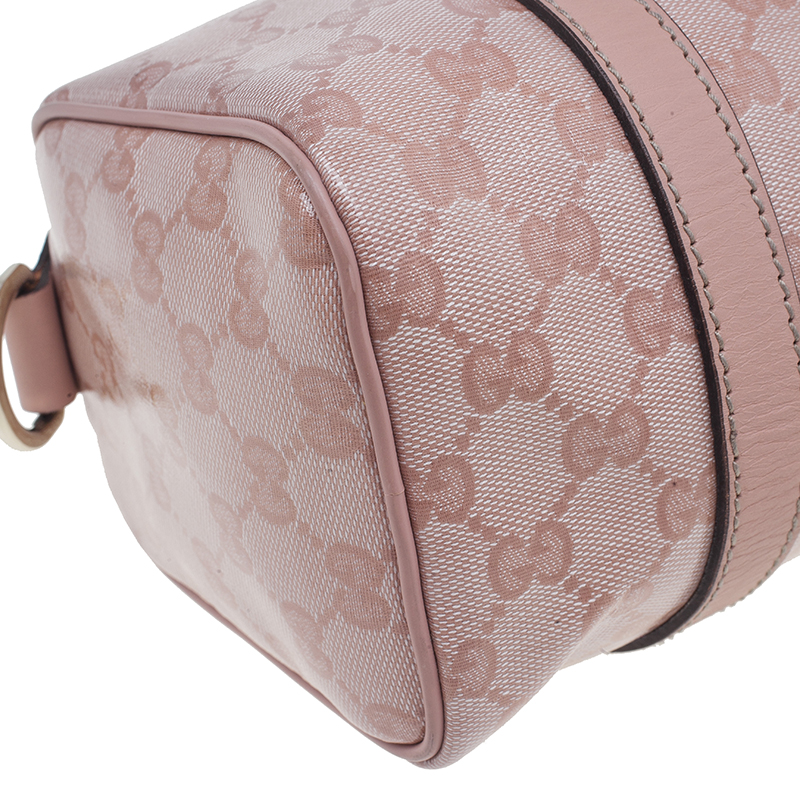 Authentic Gucci Pink GG Crystal Canvas Medium Joy Boston Bag