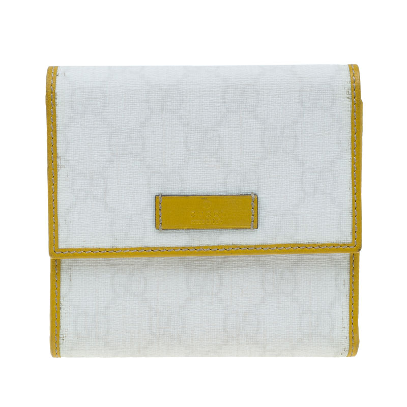 Pre Owned محفظة غوتشي كانفاس غوتشيسيما أبيض و جلد مضغوطة