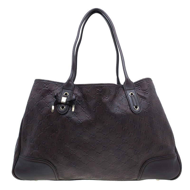مملوكة مسبقًا حقيبة غوتشي برنسي جلد بني مونوغرامي كبيرة