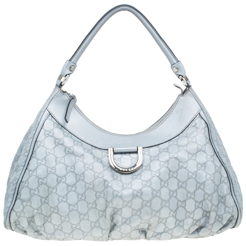 Gucci Silver Guccissima Leather D Ring Large Hobo Bag