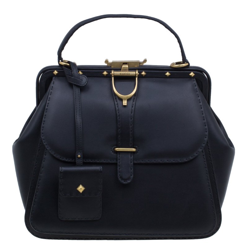 مملوكة مسبقًا Gucci Black Leather Large Limited Edition Lady Stirrup Top Handle Tote Bag