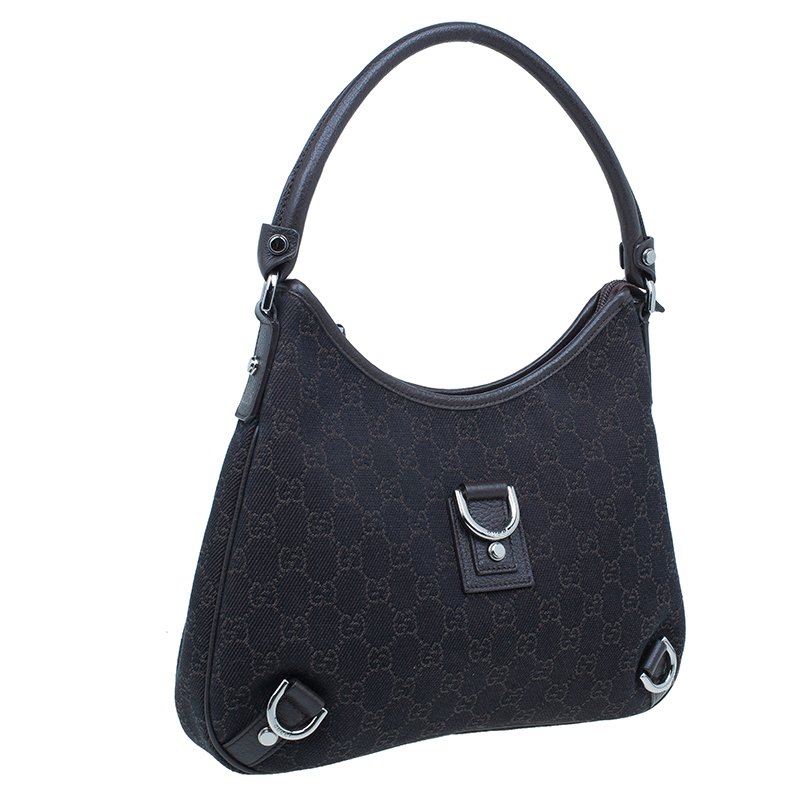 Gucci Dark Brown Original Gg Denim Medium Abbey D Ring Hobo Bag