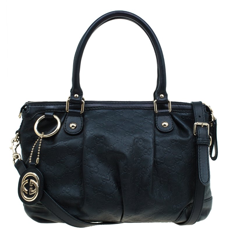 Pre Owned Gucci Black Guccissima Leather Medium Sukey Top Handle Bag