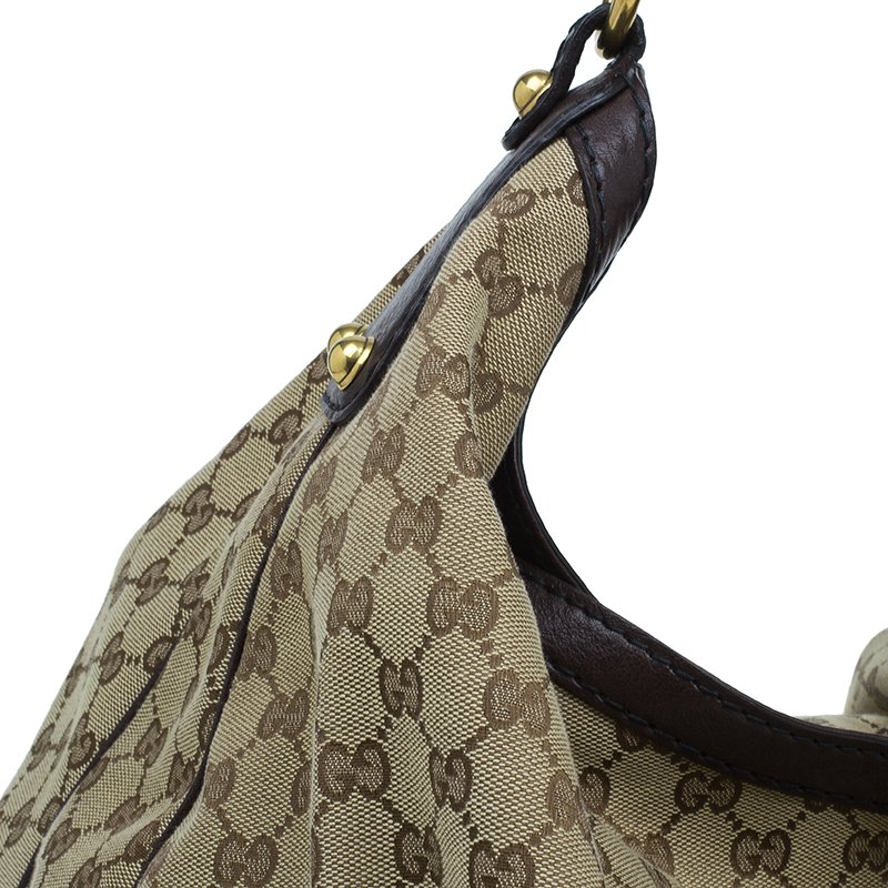 Gucci Jockey Monogram Gg 4ga515 Brown Canvas Hobo Bag