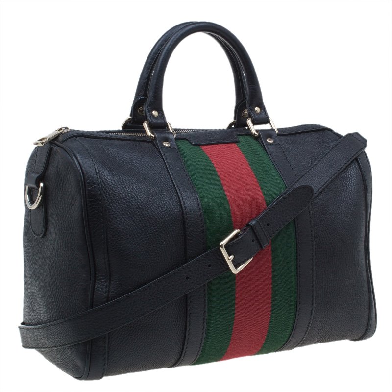 Gucci Vintage Web Leather Boston Bag in Black