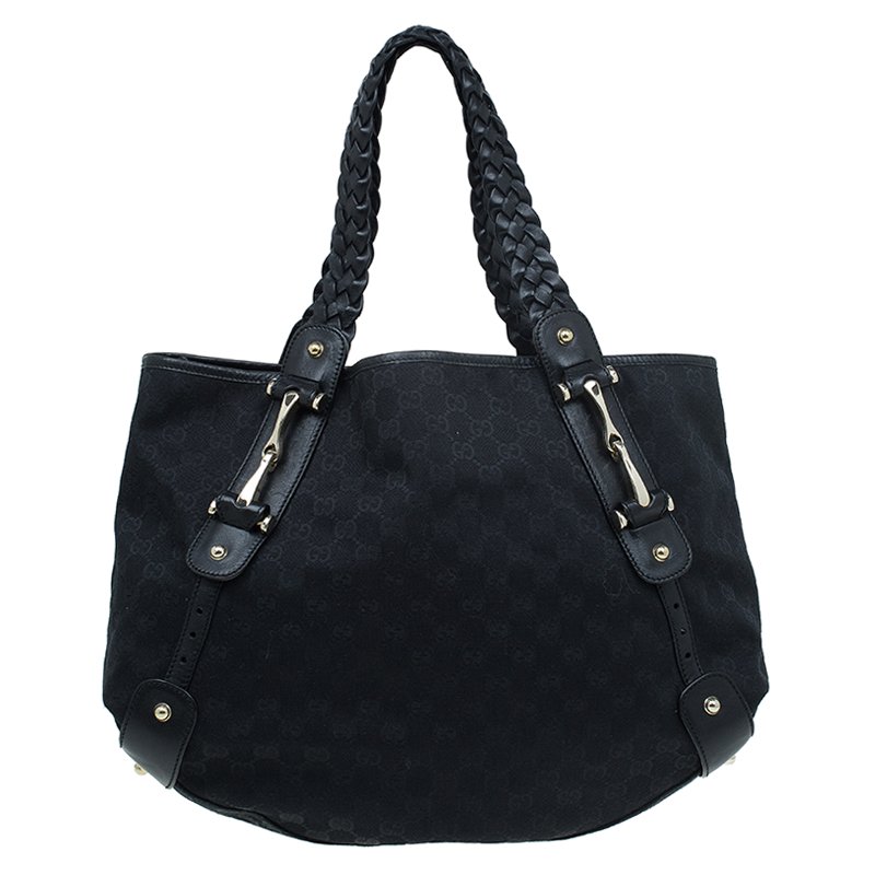 مملوكة مسبقًا Gucci Black GG Canvas Medium Horsebit Pelham Shoulder Bag
