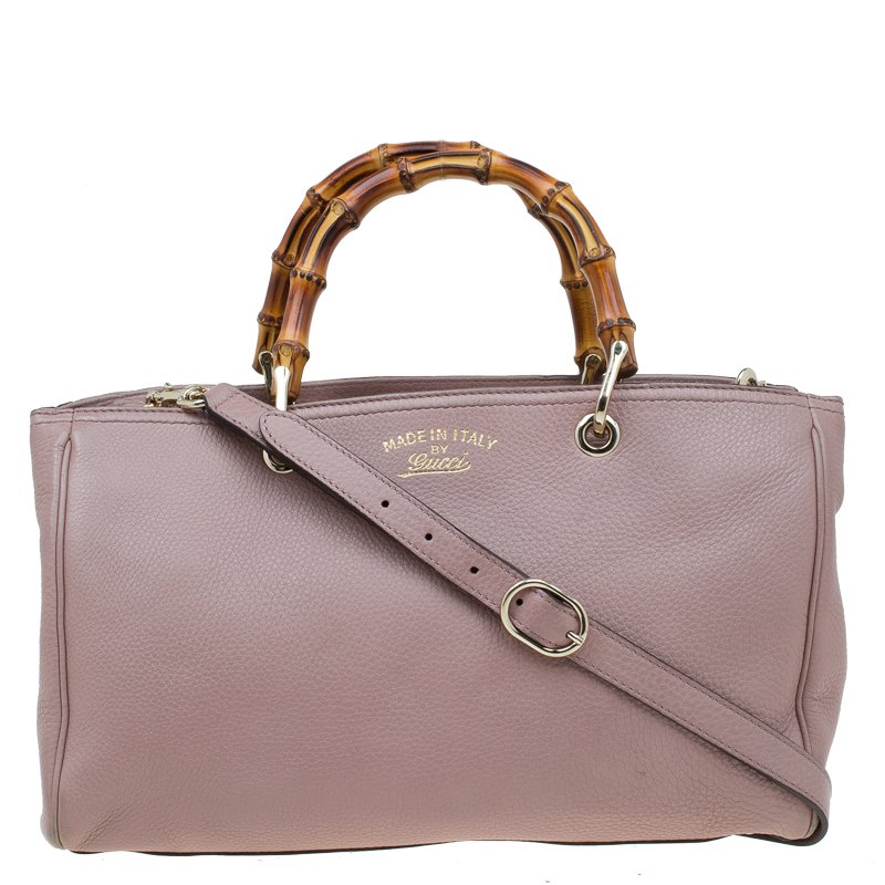 Pre Owned حقيبة غوتشي حمالة علوية بامبو متوسطة جلد وردي فاتح