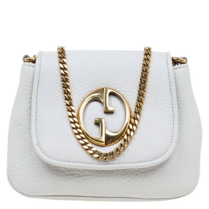 Pre Owned حقيبة كروس غوتشي سلسلة 1973 صغيرة جلد أبيض