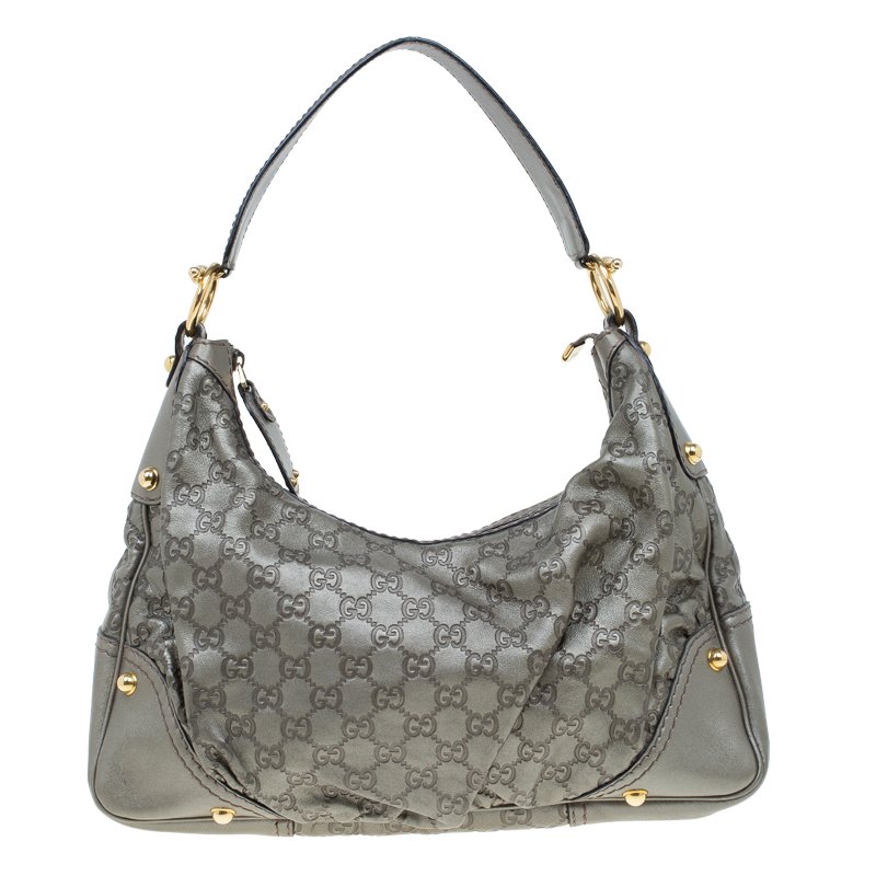 Pre Owned Gucci Grey Guccissima Leather Medium Jockey Hobo 