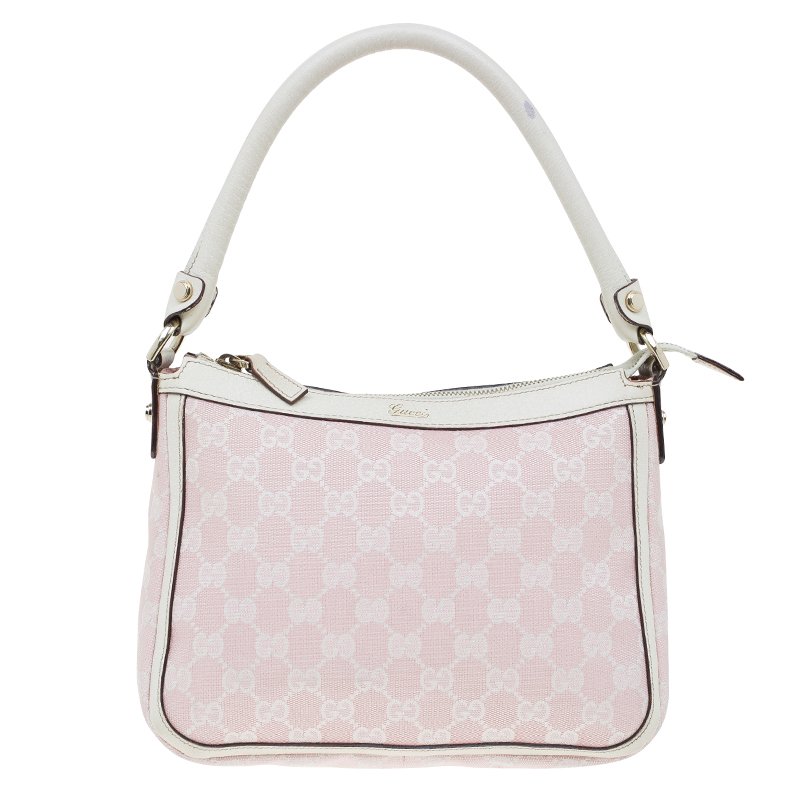 Pre Owned Gucci Pink/White GG Canvas Shoulder Bag