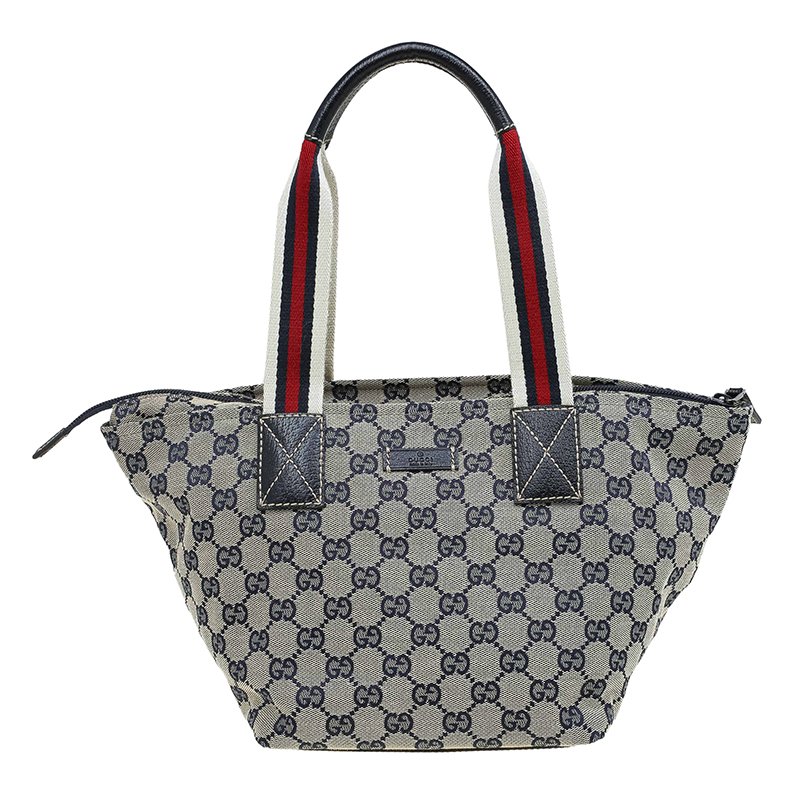 مملوكة مسبقًا Gucci Beige/Blue GG Canvas Small Vintage Web Tote