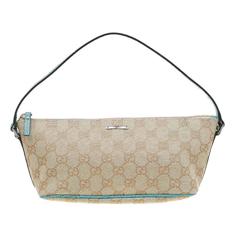 Pre Owned Gucci Beige/Green GG Canvas Banana Boat Pouch