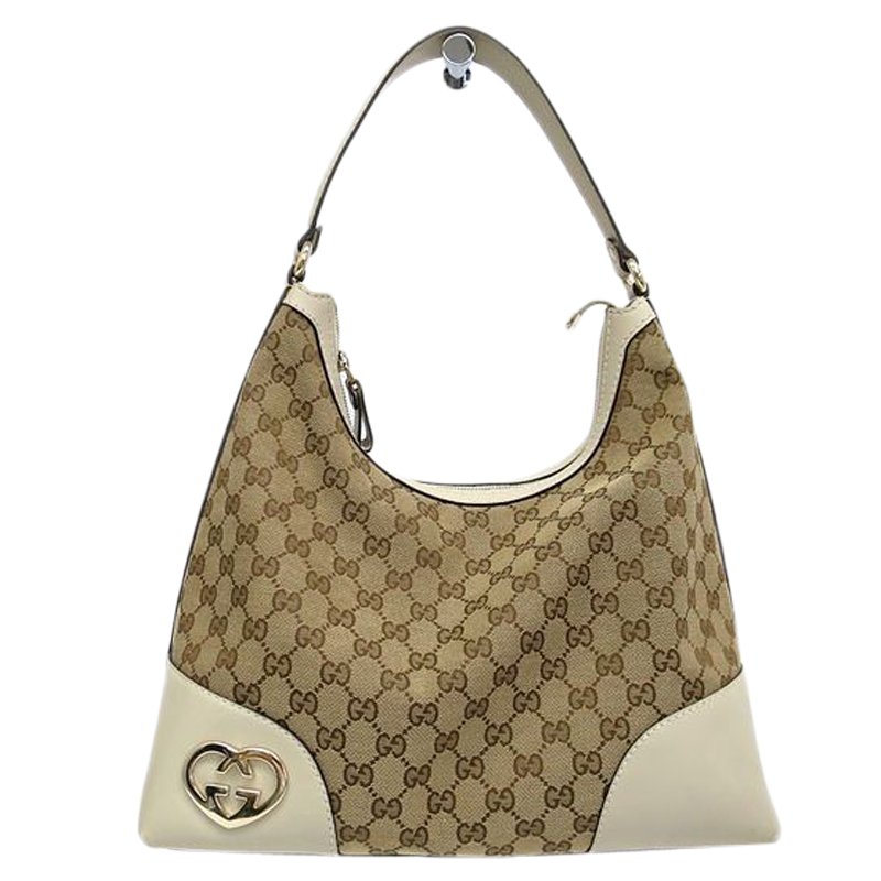 Pre Owned Gucci Beige/White GG Canvas Medium Lovely Hobo