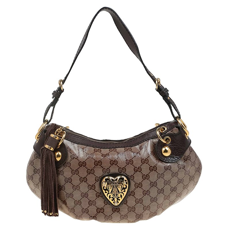 Pre Owned Gucci Brown GG Crystal Coated Canvas Small Babouska Hobo