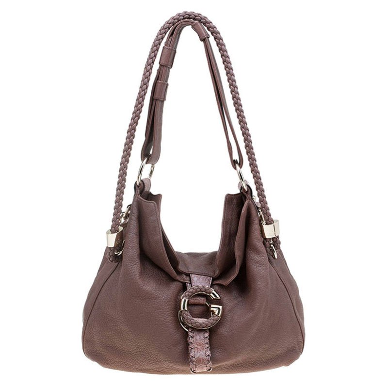 مملوكة مسبقًا Gucci Brown Pebbled Leather Large Wave Hobo