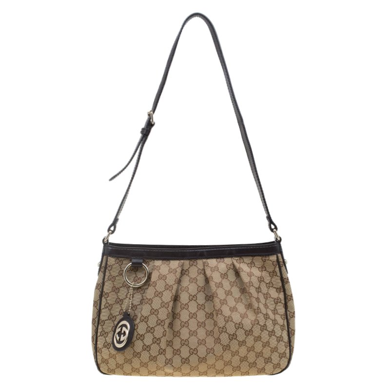 Gucci Beige/Ebony GG Canvas Medium Sukey Messenger Bag