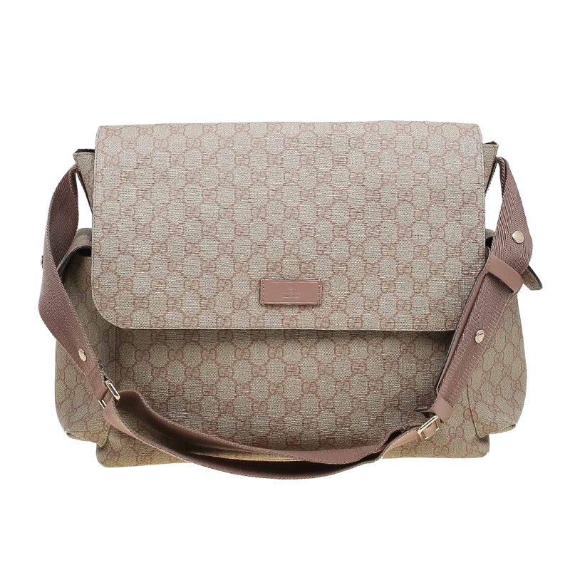 Pre Owned Gucci Beige GG Coated Canvas Diaper Messenger Bag