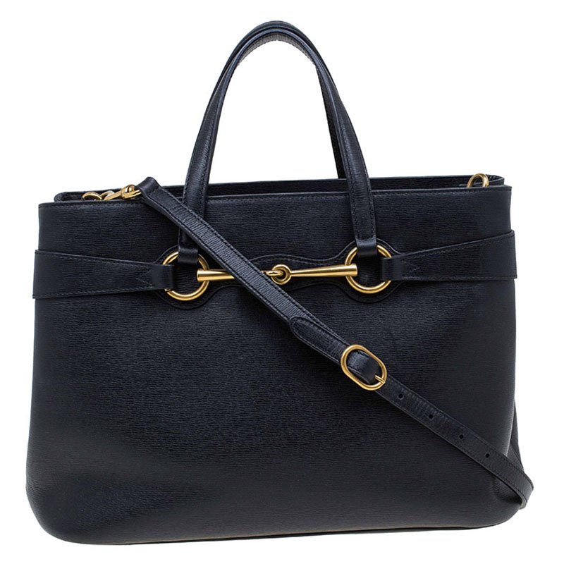 Pre Owned Gucci Black Leather Bright Bit Jasmine Top Handle Bag