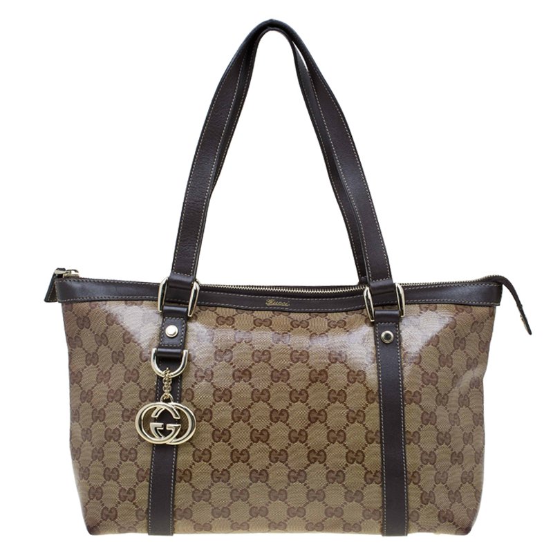 Gucci Brown GG Crystal Coated Canvas Medium Abbey Tote