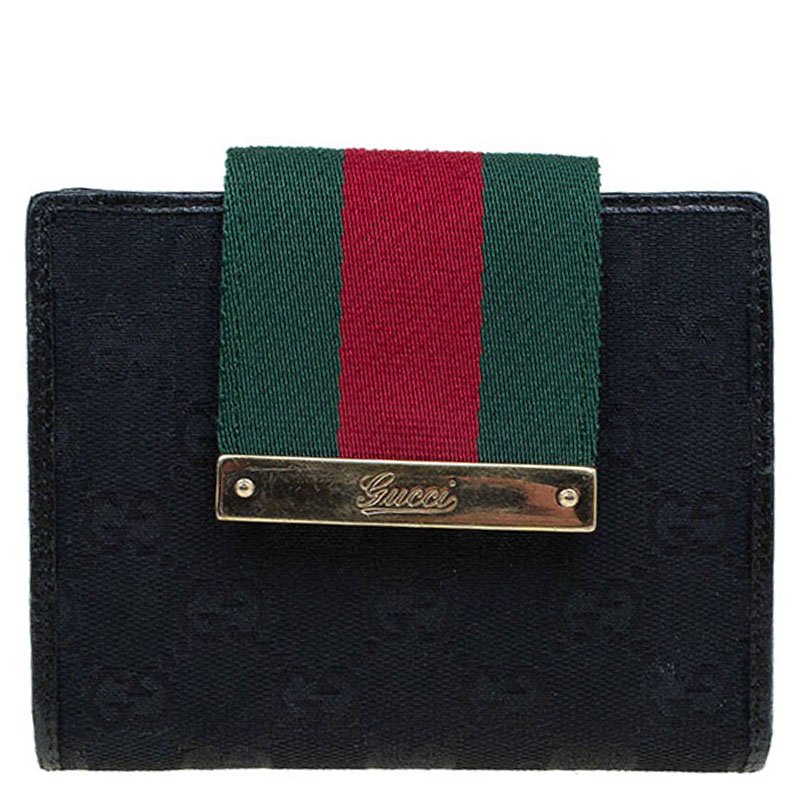 Gucci Black GG Canvas Web Logo Wallet