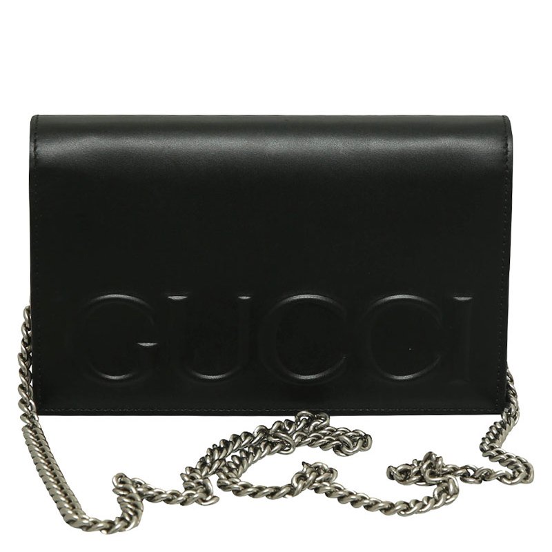 Gucci Black Leather Chain Flap Bag 