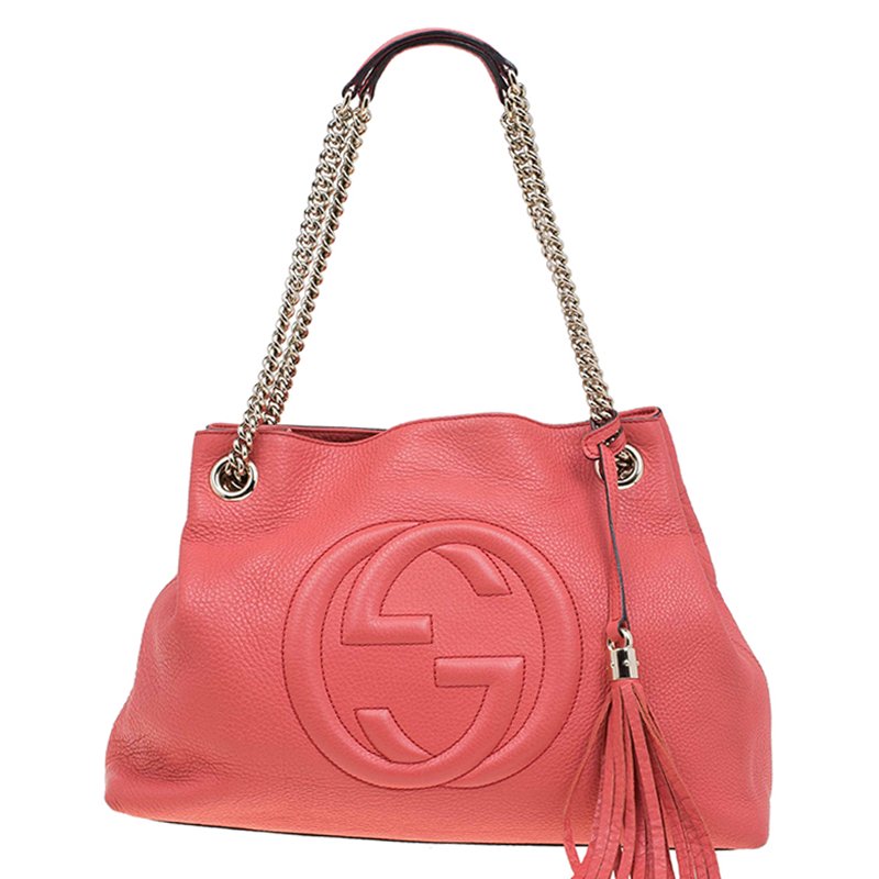 Gucci Pink Pebbled Leather Interlocking G Medium Shoulder Bag - Yoogi's  Closet