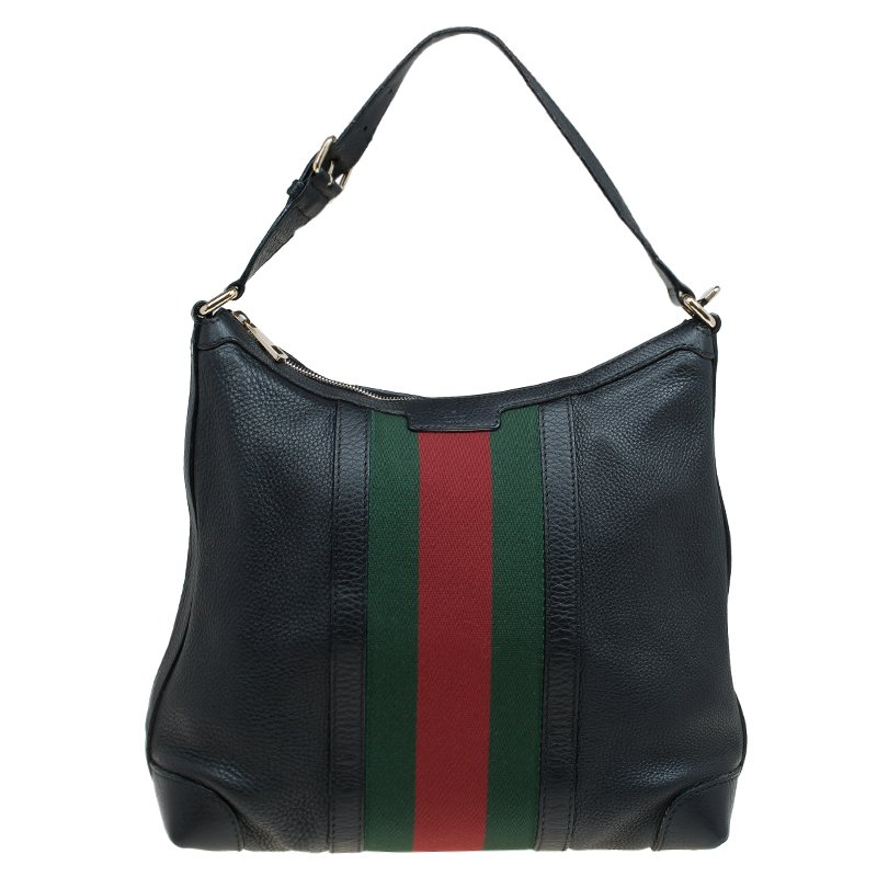 مملوكة مسبقًا حقيبة غوتشي تفاصيل ويب فينتدج متوسطة جلد سوداء