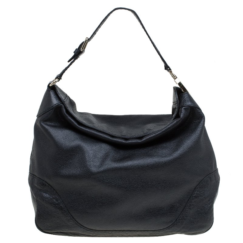 Pre Owned Gucci Black Leather Medium Charlotte Hobo