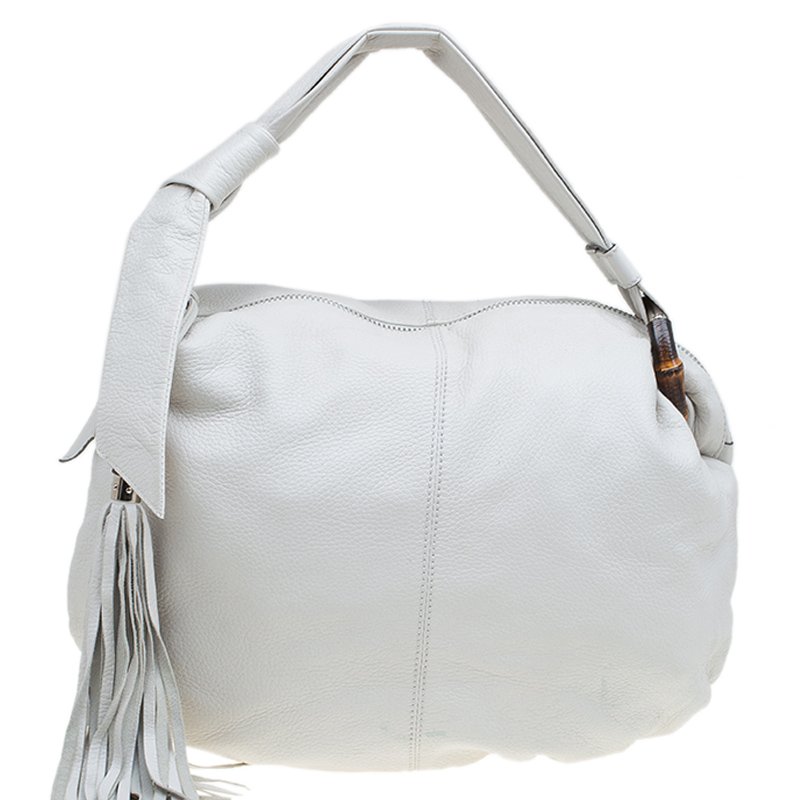 Pre Owned Gucci Off White Leather Medium Jungle Hobo