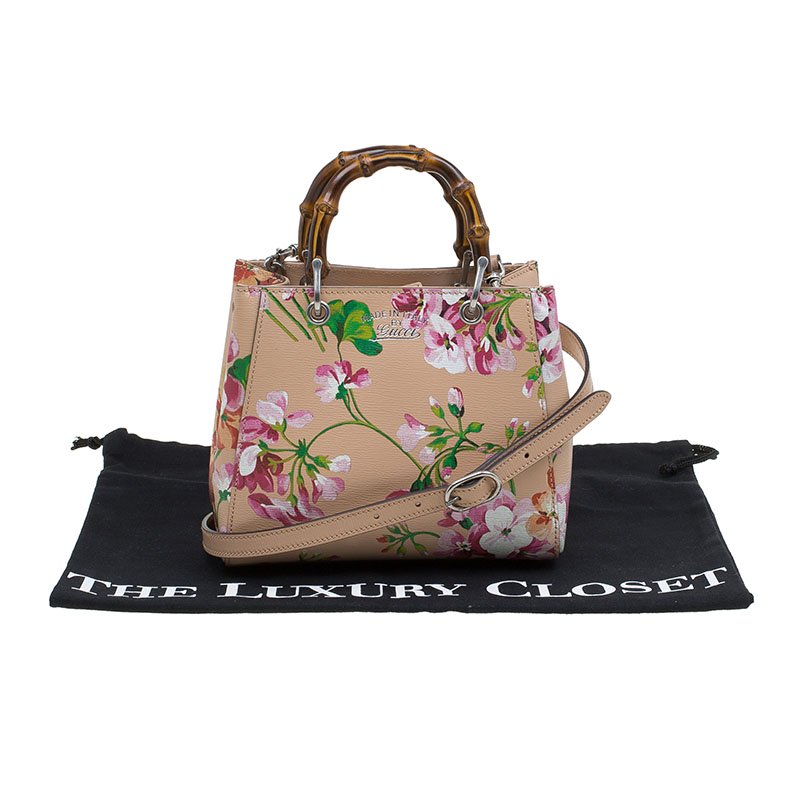 Gucci Multicolor Printed Blooms Leather Mini Bamboo Top Handle Bag