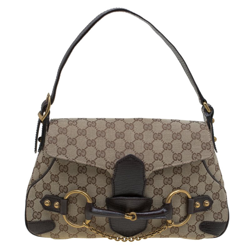 Pre Owned حقيبة كتف غوتشي هورسبيت كانفاس GG بيج