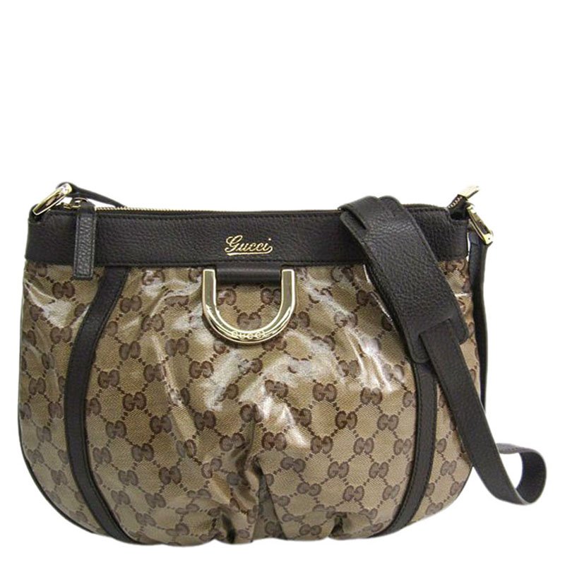 Gucci Beige GG Crystal Canvas D Ring Messenger Bag