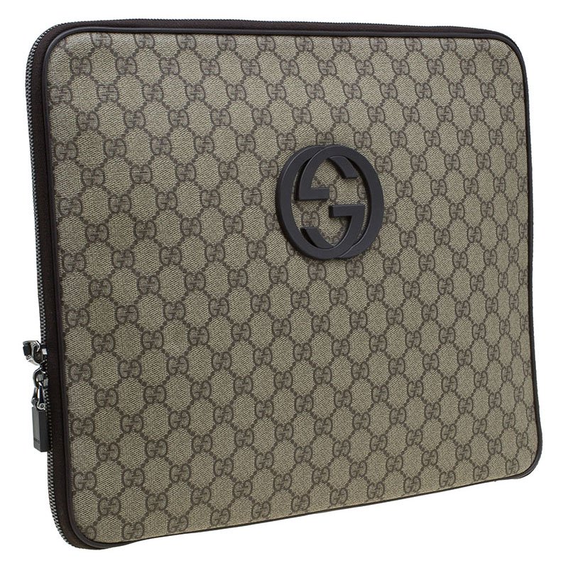Gucci Beige/Brown GG Supreme Canvas Interlocking Logo Laptop Case