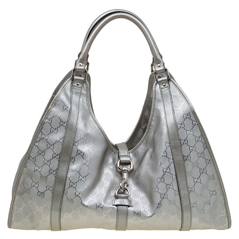 مملوكة مسبقًا حقيبة غوتشي جاكي أو كانفاس GG أمبرايم فضية