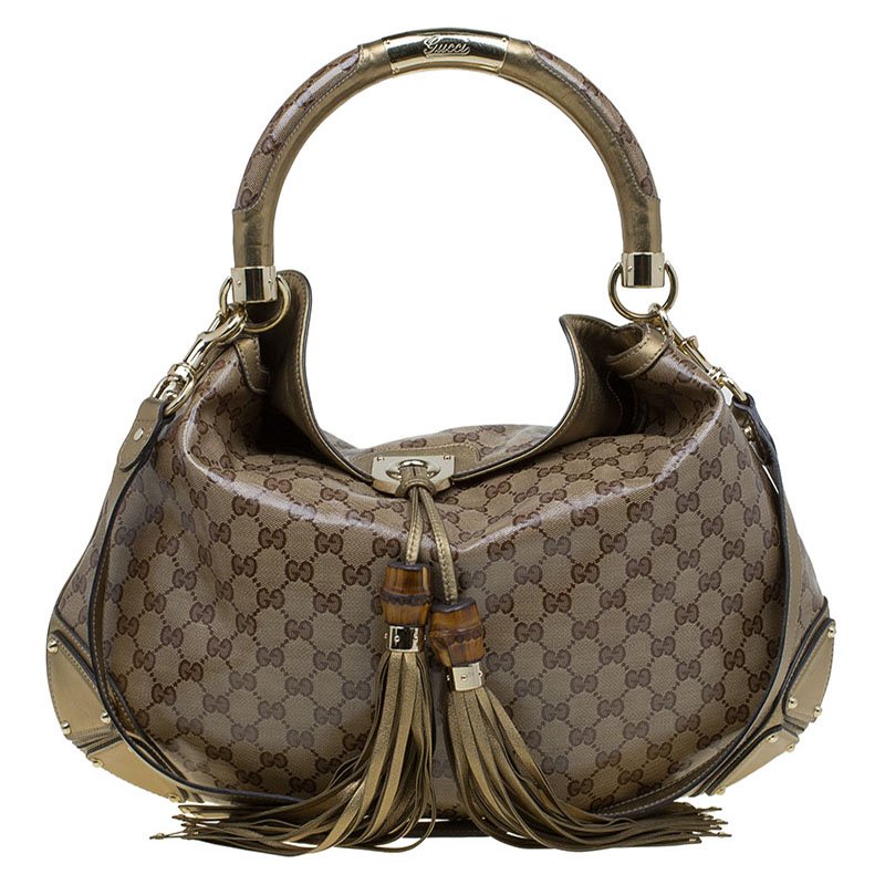 Gucci Bronze GG Crystal Coated Canvas Large Indy Hobo