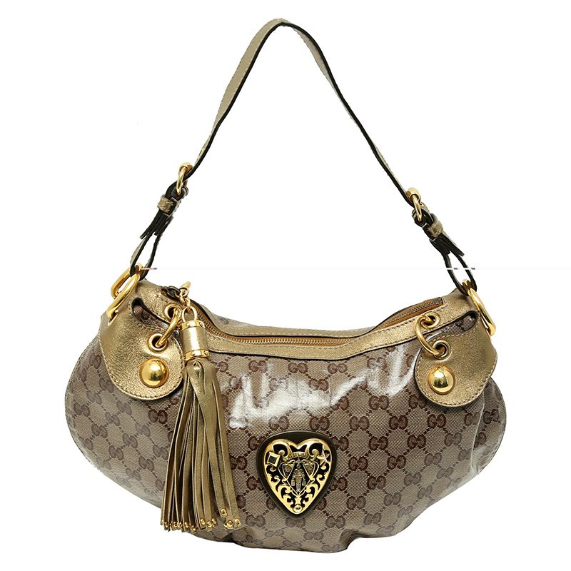 مملوكة مسبقًا Gucci Beige/Ebony GG Crystal Coated Canvas Babouska Heart Hobo