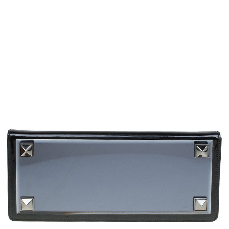 مملوكة مسبقًا حقيبة كلاتش غوتشي برودواي زجاج تيمبيريد جلد لامعة سوداء