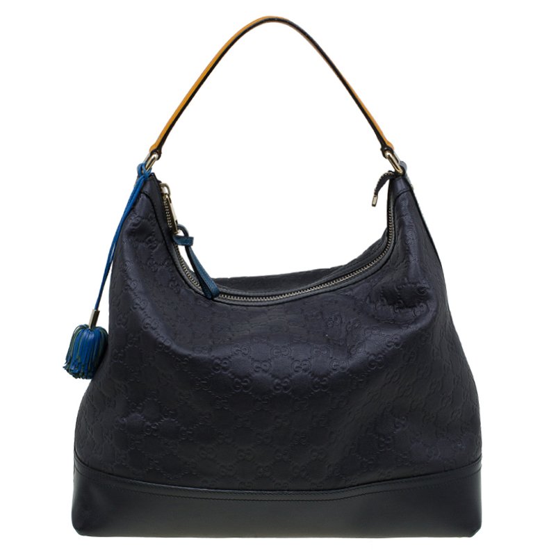 Pre Owned Gucci Black Guccissima Leather Cheer Hobo