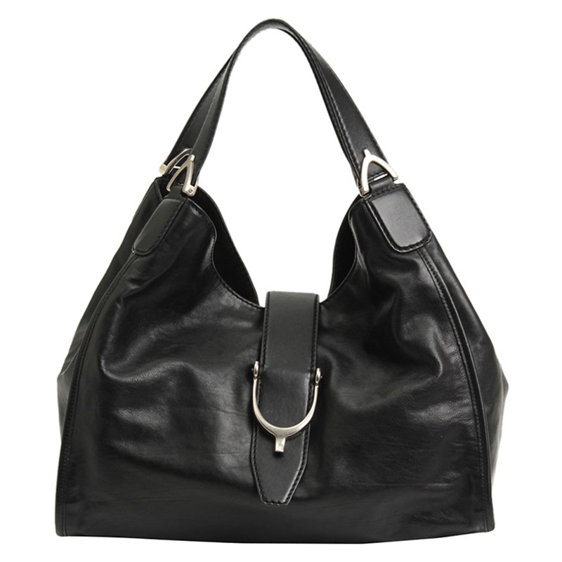 مملوكة مسبقًا Gucci Black Leather Soft Stirrup Shoulder Bag