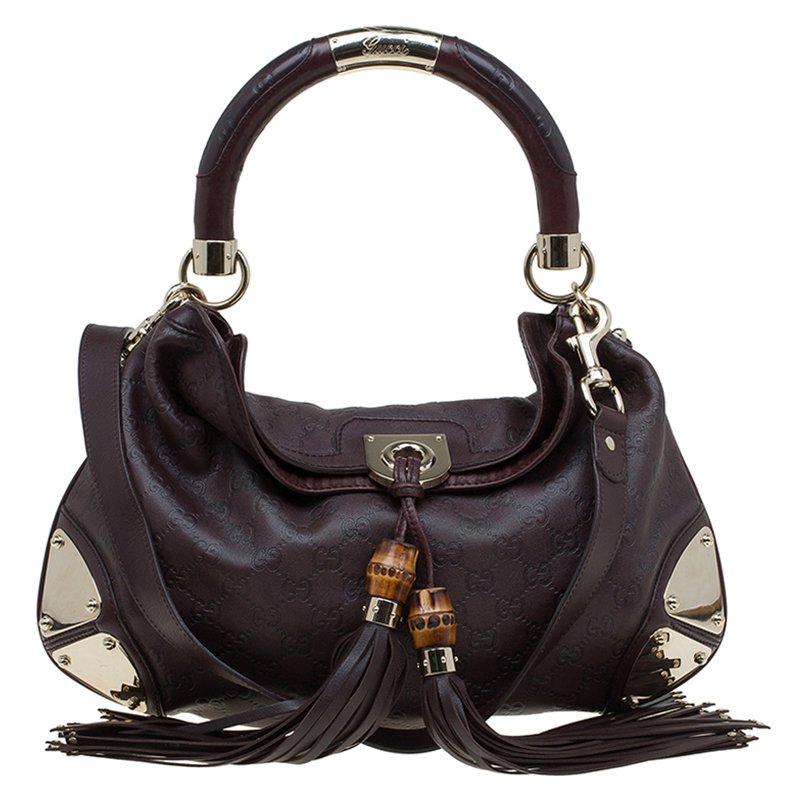 Pre Owned Gucci Dark Burgundy Guccissima Leather Medium Babouska Indy Top Handle Bag
