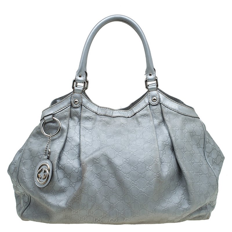 مملوكة مسبقًا Gucci Grey Guccissima Leather Large Sukey Tote